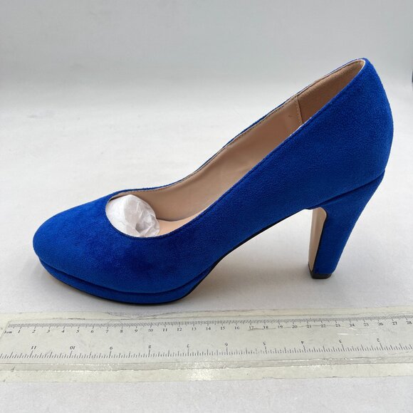 miss left Royal Blue Low Platform Chunky High Heel Slip On Round Toe Pump - Picture 2 of 8